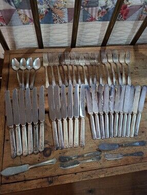 Vintage Lot Of 48 Silverplate Flatware Serveware WM. ROGERS & SON Cutlery